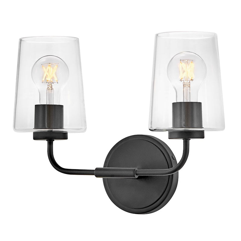 Lark Lighting Kline 3-Light Bath Vanity Light | Black Finish | Clear Glass Shade | Transitional Vanity Light Above the Bathroom Mirror | 853452BK-CL