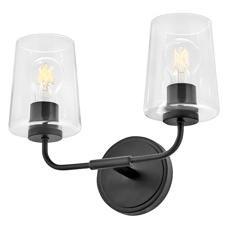 Lark Lighting Kline 3-Light Bath Vanity Light | Black Finish | Clear Glass Shade | Transitional Vanity Light Above the Bathroom Mirror | 853452BK-CL
