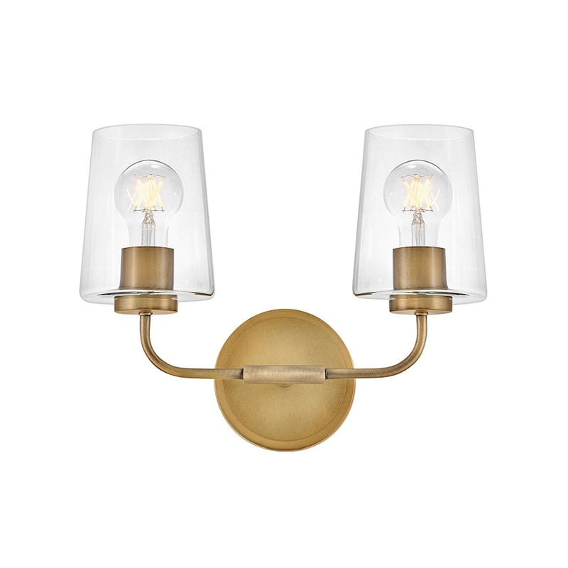 Lark Lighting Kline 2-Light Bath Vanity Light | Heritage Brass Finish | Transitional Vanity Light | Damp Rated Hardwired Installation | 853452HB-CL