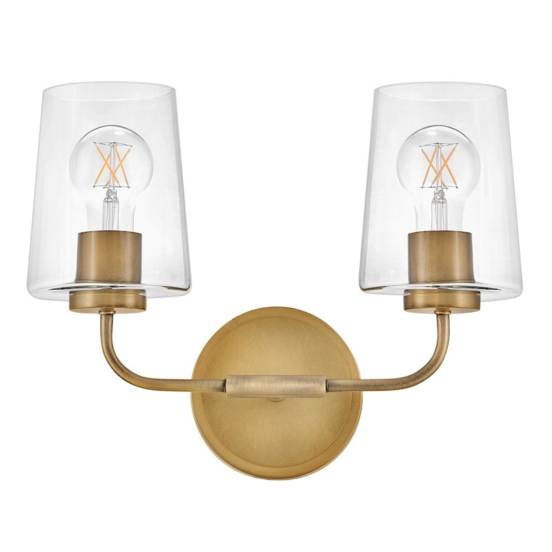 Lark Lighting Kline 2-Light Bath Vanity Light | Heritage Brass Finish | Transitional Vanity Light | Damp Rated Hardwired Installation | 853452HB-CL