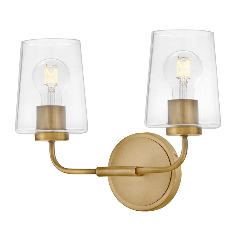 Lark Lighting Kline 2-Light Bath Vanity Light | Heritage Brass Finish | Transitional Vanity Light | Damp Rated Hardwired Installation | 853452HB-CL