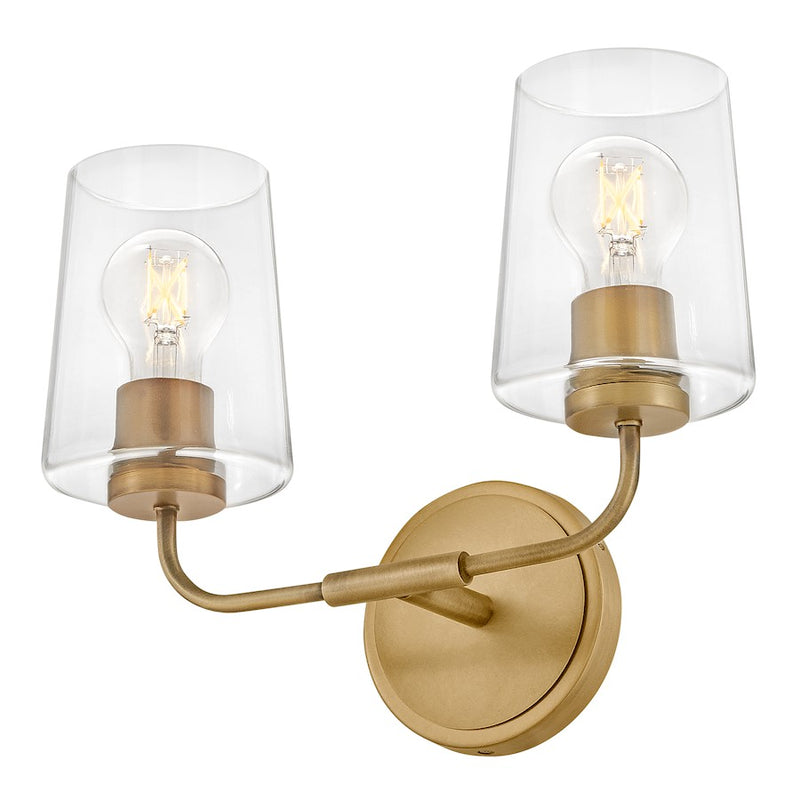 Lark Lighting Kline 2-Light Bath Vanity Light | Heritage Brass Finish | Transitional Vanity Light | Damp Rated Hardwired Installation | 853452HB-CL
