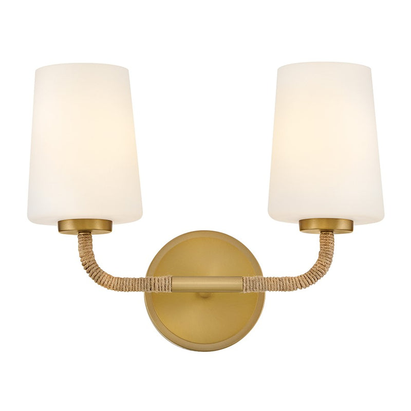 Lark Kline 2-Light Small Vanity | Coastal Lacquered Brass Steel and Natural Rope Etched Opal Glass | Bathroom Vanity Light | 6.25 x | Model 853452LCB-NAT