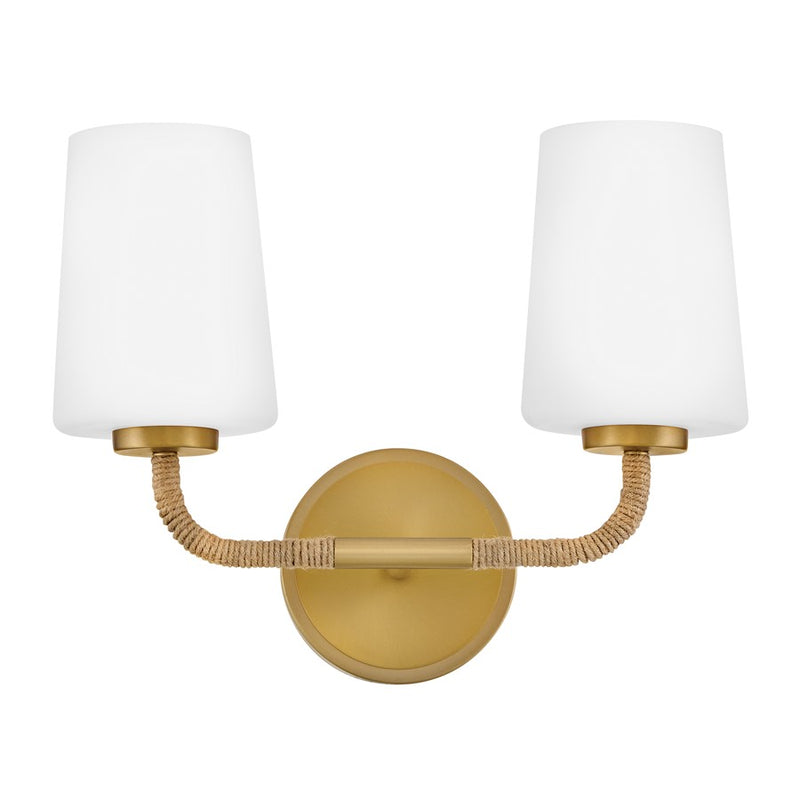 Lark Kline 2-Light Small Vanity | Coastal Lacquered Brass Steel and Natural Rope Etched Opal Glass | Bathroom Vanity Light | 6.25 x | Model 853452LCB-NAT