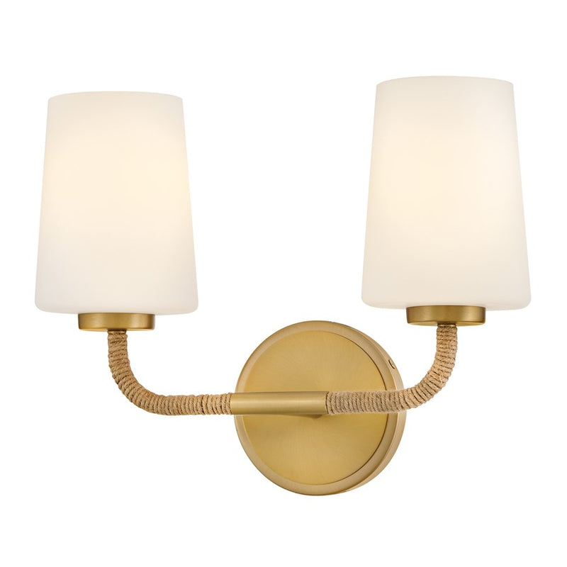 Lark Kline 2-Light Small Vanity | Coastal Lacquered Brass Steel and Natural Rope Etched Opal Glass | Bathroom Vanity Light | 6.25 x | Model 853452LCB-NAT
