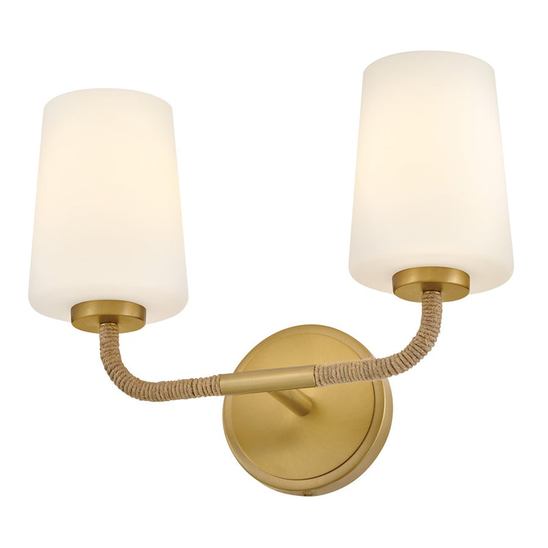Lark Kline 2-Light Small Vanity | Coastal Lacquered Brass Steel and Natural Rope Etched Opal Glass | Bathroom Vanity Light | 6.25 x | Model 853452LCB-NAT