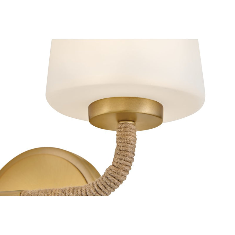 Lark Kline 2-Light Small Vanity | Coastal Lacquered Brass Steel and Natural Rope Etched Opal Glass | Bathroom Vanity Light | 6.25 x | Model 853452LCB-NAT