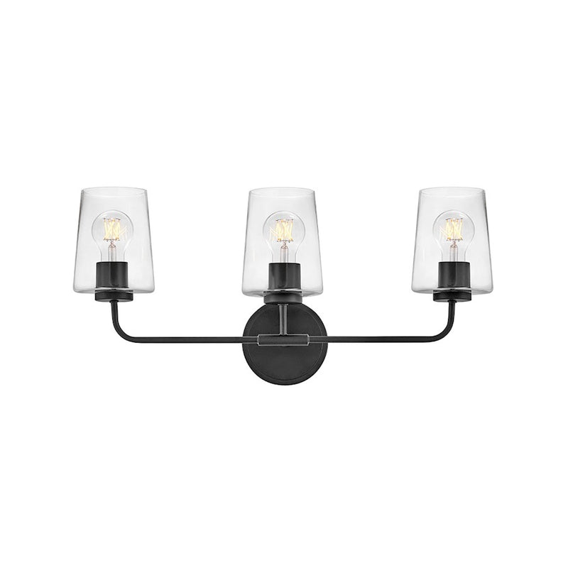 Lark Kline 24in 3-Light Bathroom Vanity Light | Transitional Black Steel and Clear Glass | Bathroom Vanity & Powder Room | 6 x 24 x 11 | Model 853453BK-CL