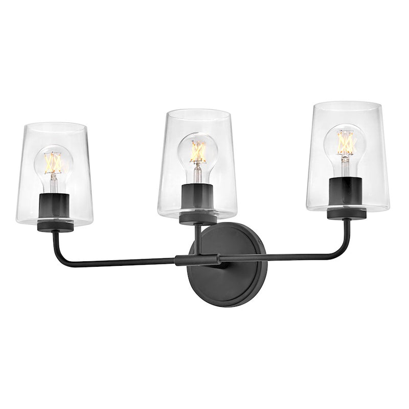 Lark Kline 24in 3-Light Bathroom Vanity Light | Transitional Black Steel and Clear Glass | Bathroom Vanity & Powder Room | 6 x 24 x 11 | Model 853453BK-CL
