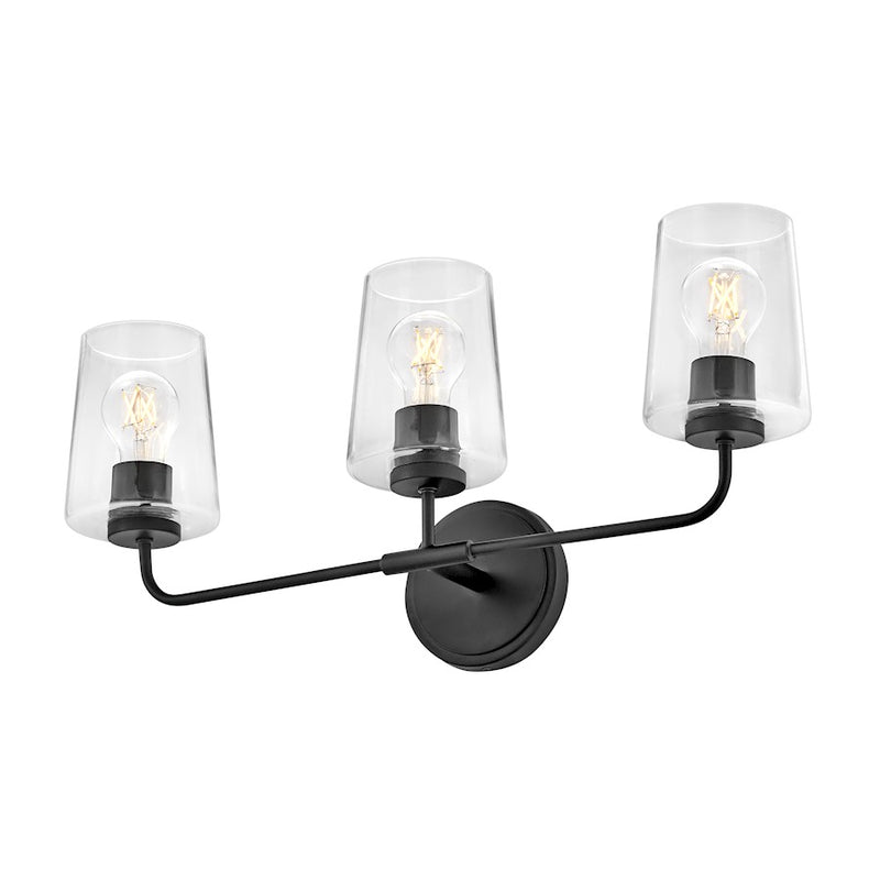 Lark Kline 24in 3-Light Bathroom Vanity Light | Transitional Black Steel and Clear Glass | Bathroom Vanity & Powder Room | 6 x 24 x 11 | Model 853453BK-CL