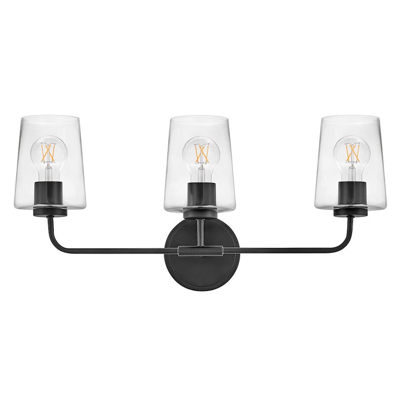 Lark Kline 24in 3-Light Bathroom Vanity Light | Transitional Black Steel and Clear Glass | Bathroom Vanity & Powder Room | 6 x 24 x 11 | Model 853453BK-CL