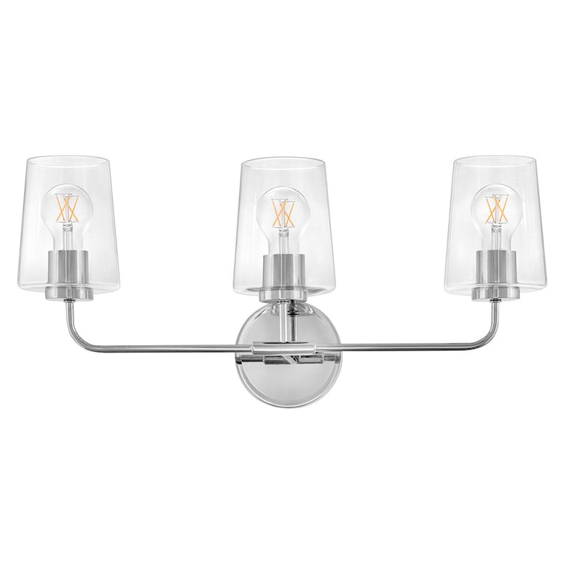 Lark Kline 3-Light Bath Vanity | Transitional Chrome Steel and Clear Glass | Bathroom Vanity & Powder Room | 23.75 x 11 x 6.25 in | Model 853453CM-CL