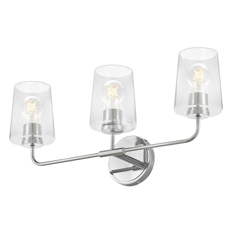 Lark Kline 3-Light Bath Vanity | Transitional Chrome Steel and Clear Glass | Bathroom Vanity & Powder Room | 23.75 x 11 x 6.25 in | Model 853453CM-CL