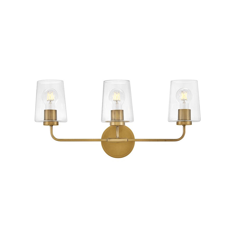 Lark Lighting Kline 3-Light Bath Vanity Light | Heritage Brass Finish | Transitional Vanity Light | Damp Rated Hardwired Installation | 853453HB-CL