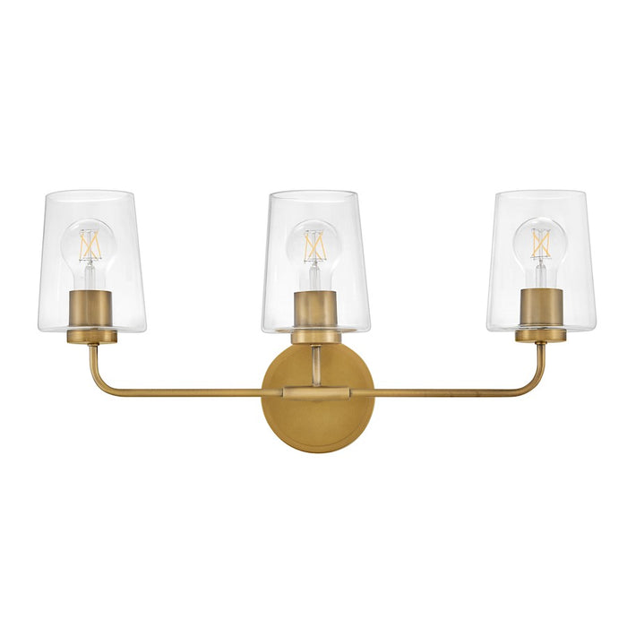 Lark Kline 3 Light Medium Bath Vanity, Heritage Brass/Clear