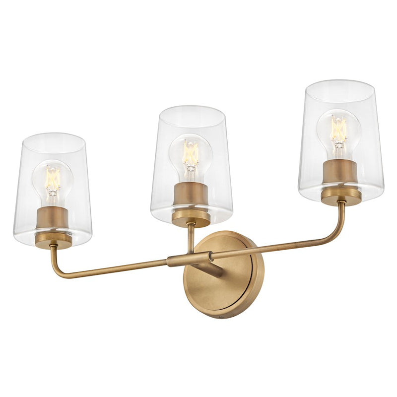 Lark Lighting Kline 3-Light Bath Vanity Light | Heritage Brass Finish | Transitional Vanity Light | Damp Rated Hardwired Installation | 853453HB-CL