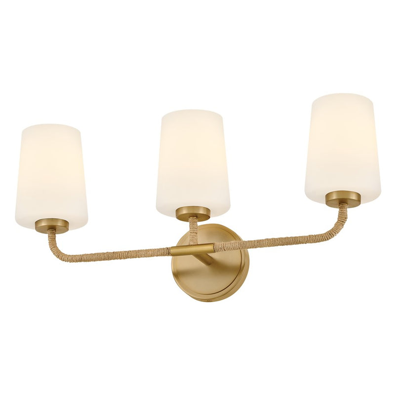 Lark Kline 3 Light Medium Vanity, Lacquered Brass/Etched Opal