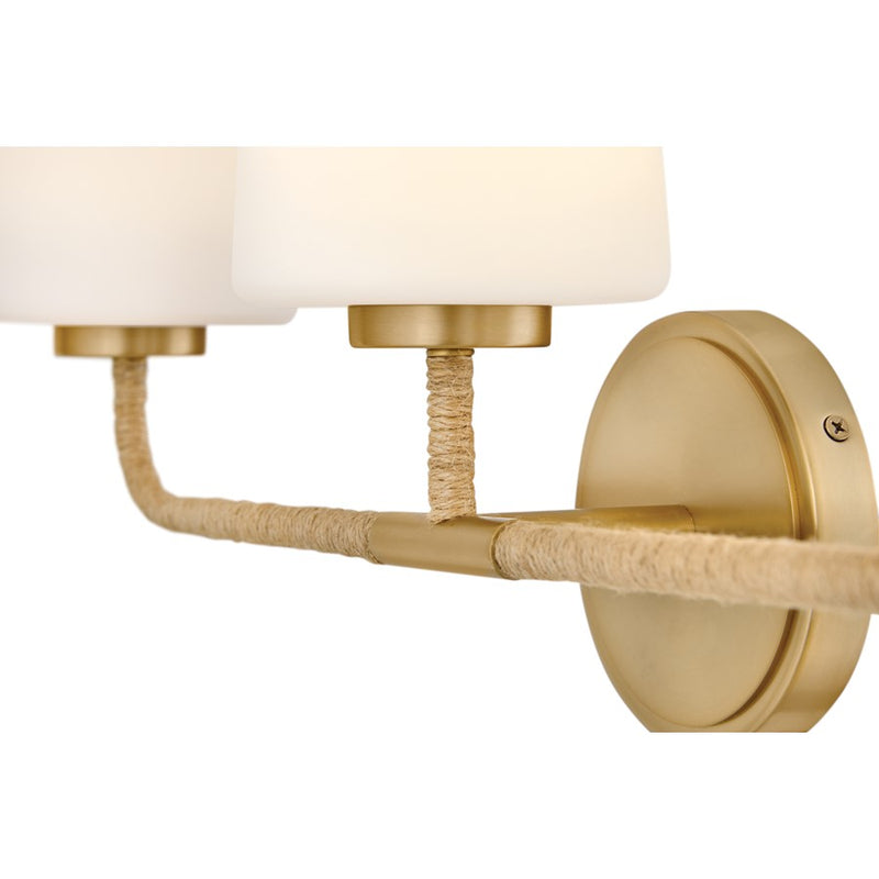 Lark Kline 23in 3-Light Vanity Light | Coastal Lacquered Brass Steel and Natural Rope with Etched Opal Glass | Bathroom Vanity & | Model 853453LCB-NAT