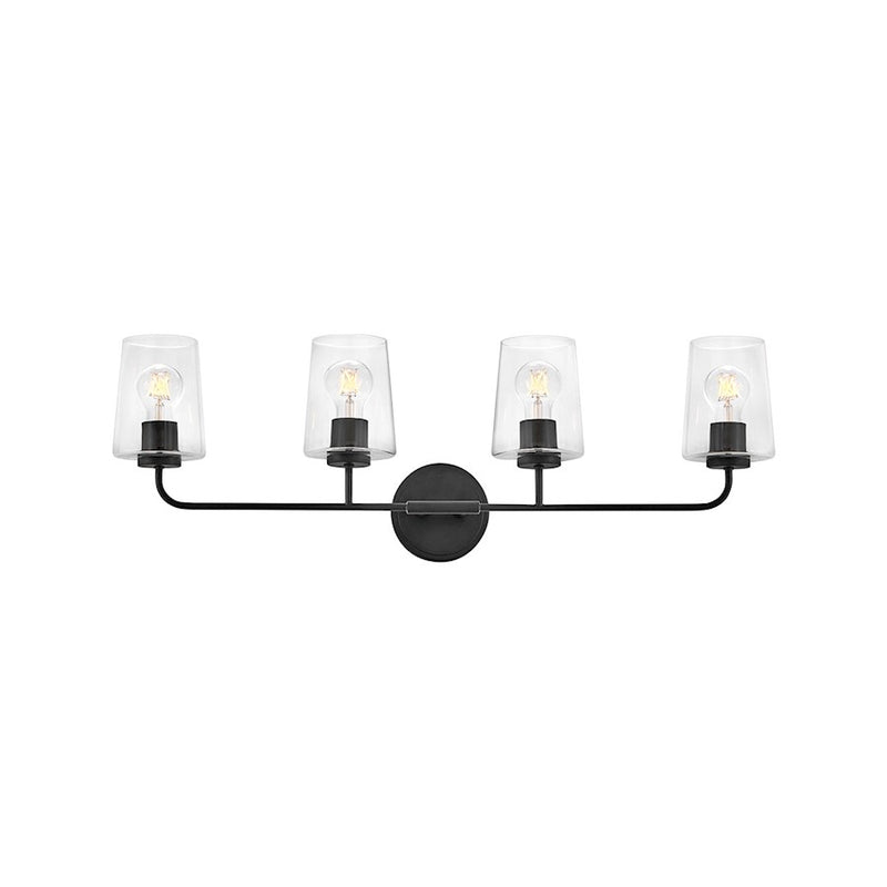 Lark Lighting Kline 4-Light Bath Vanity Light | Black Finish | Clear Glass Shade | Transitional Vanity Light Above the Bathroom Mirror | 853454BK-CL
