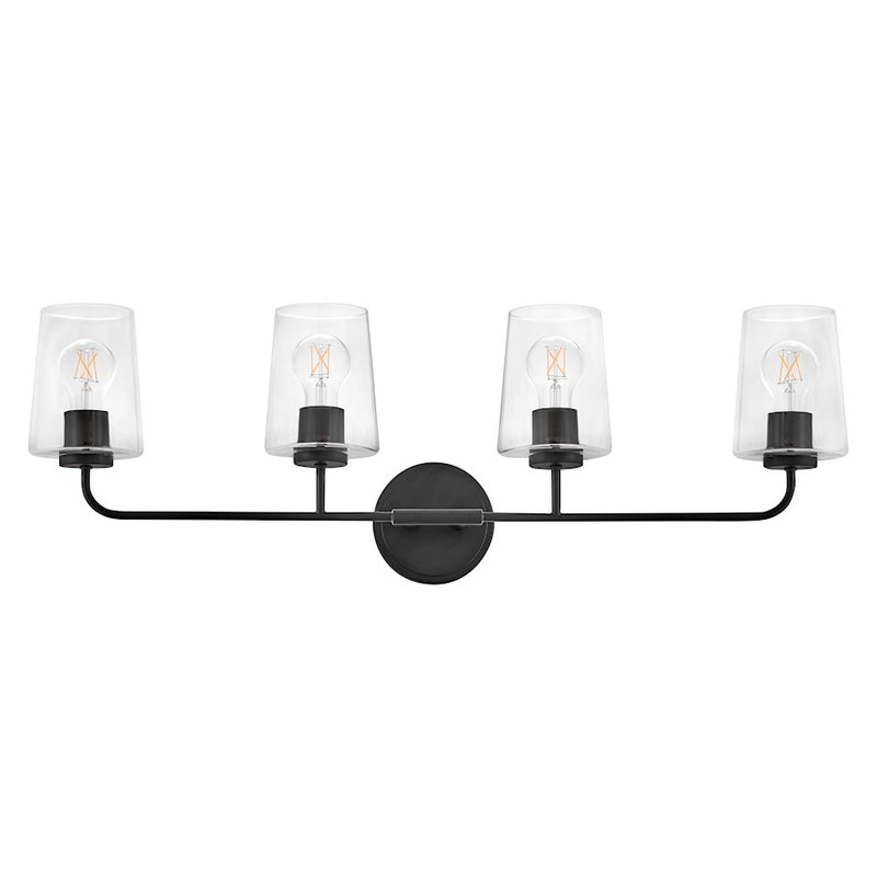 Lark Lighting Kline 4-Light Bath Vanity Light | Black Finish | Clear Glass Shade | Transitional Vanity Light Above the Bathroom Mirror | 853454BK-CL