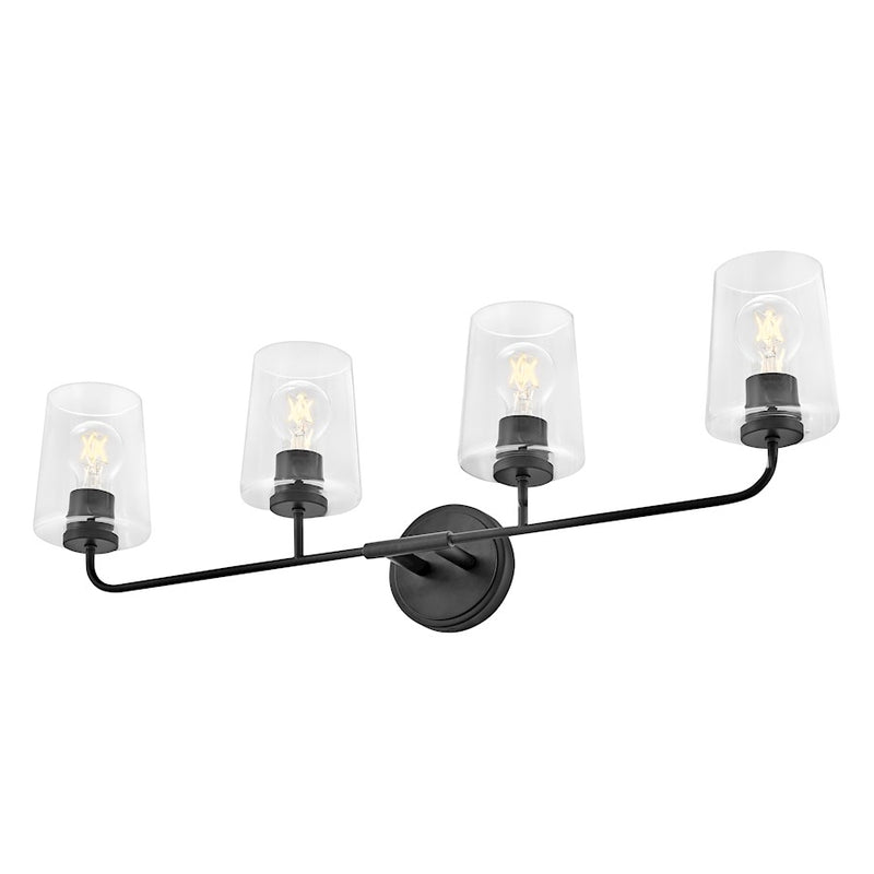 Lark Lighting Kline 4-Light Bath Vanity Light | Black Finish | Clear Glass Shade | Transitional Vanity Light Above the Bathroom Mirror | 853454BK-CL