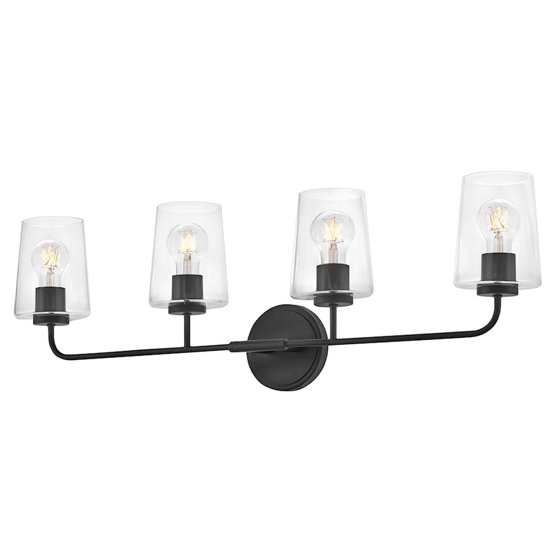 Lark Lighting Kline 4-Light Bath Vanity Light | Black Finish | Clear Glass Shade | Transitional Vanity Light Above the Bathroom Mirror | 853454BK-CL