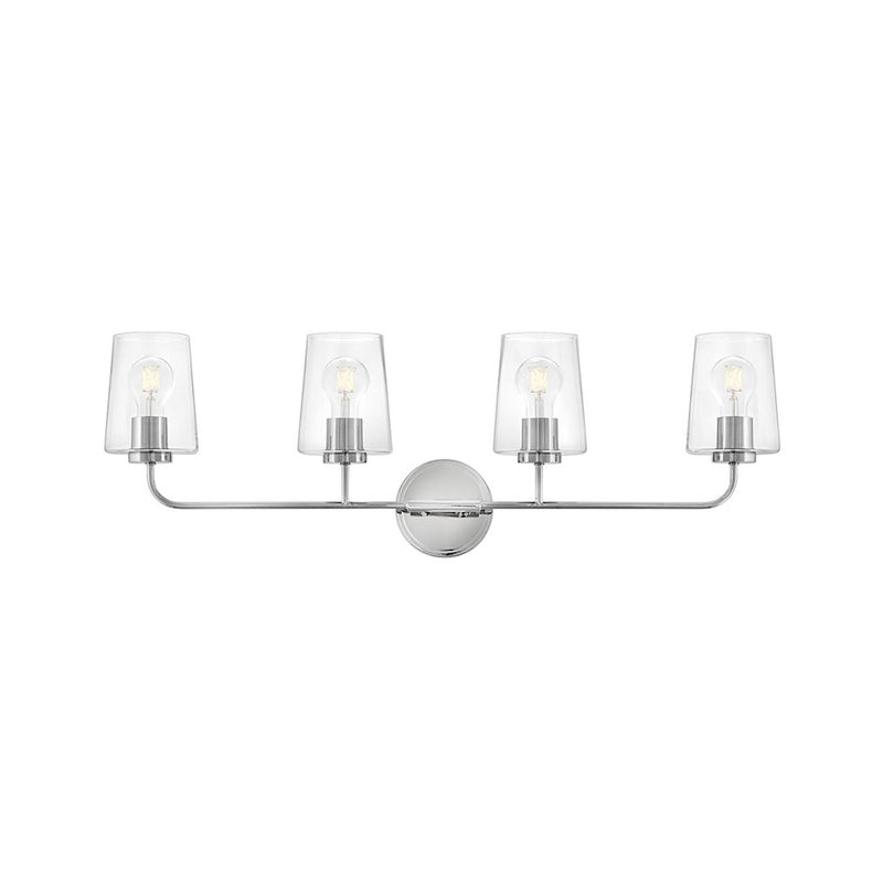 Lark Kline 33in 4-Light Bath Vanity | Transitional Chrome Steel and Clear Glass | Bathroom Vanity Above Mirror | 6.25 x 33 x 11 in | Model 853454CM-CL