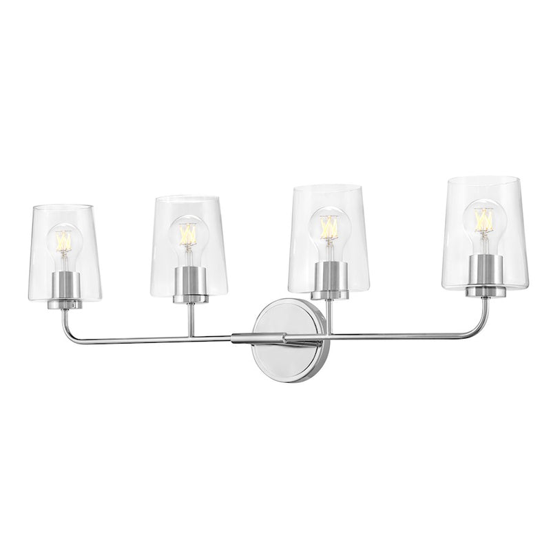 Lark Kline 33in 4-Light Bath Vanity | Transitional Chrome Steel and Clear Glass | Bathroom Vanity Above Mirror | 6.25 x 33 x 11 in | Model 853454CM-CL