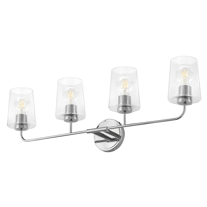Lark Kline 33in 4-Light Bath Vanity | Transitional Chrome Steel and Clear Glass | Bathroom Vanity Above Mirror | 6.25 x 33 x 11 in | Model 853454CM-CL