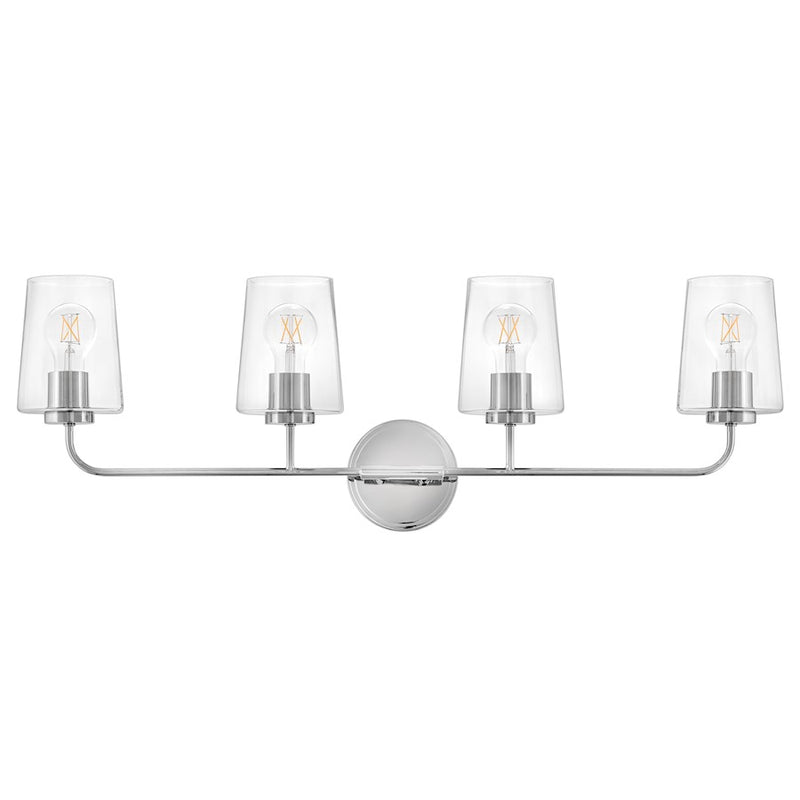 Lark Kline 33in 4-Light Bath Vanity | Transitional Chrome Steel and Clear Glass | Bathroom Vanity Above Mirror | 6.25 x 33 x 11 in | Model 853454CM-CL