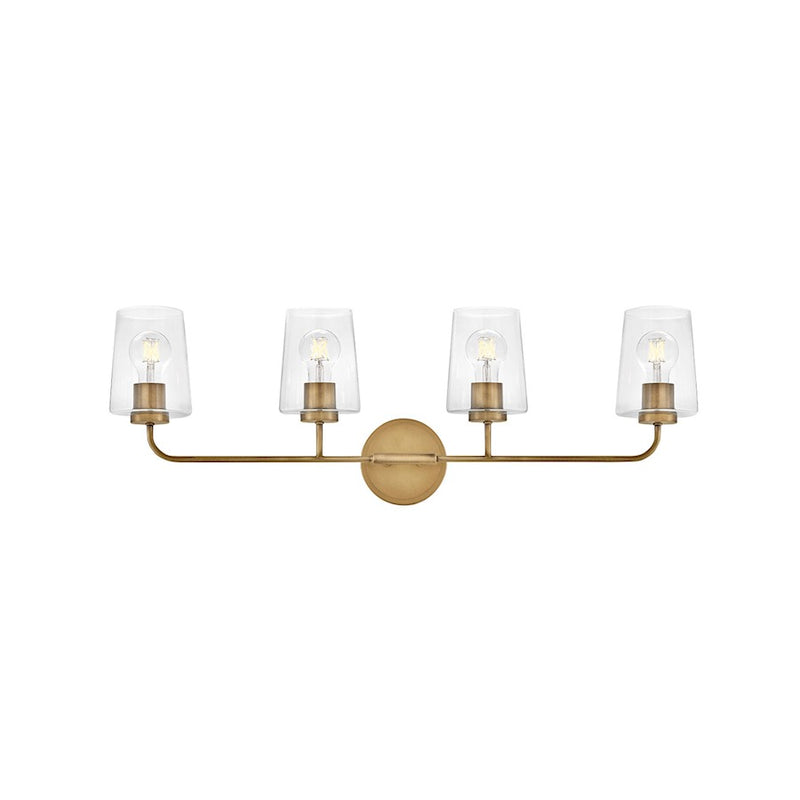 Lark Lighting Kline 4-Light Bath Vanity Light | Heritage Brass Finish | Transitional Vanity Light | Damp Rated Hardwired Installation | 853454HB-CL