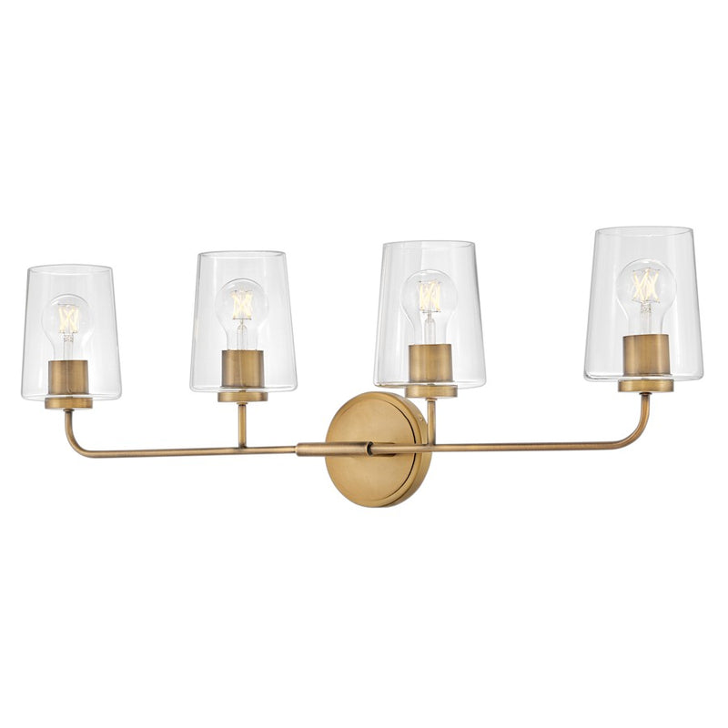 Lark Lighting Kline 4-Light Bath Vanity Light | Heritage Brass Finish | Transitional Vanity Light | Damp Rated Hardwired Installation | 853454HB-CL