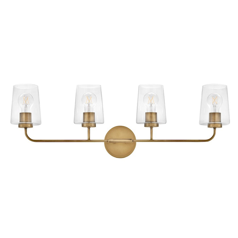 Lark Lighting Kline 4-Light Bath Vanity Light | Heritage Brass Finish | Transitional Vanity Light | Damp Rated Hardwired Installation | 853454HB-CL
