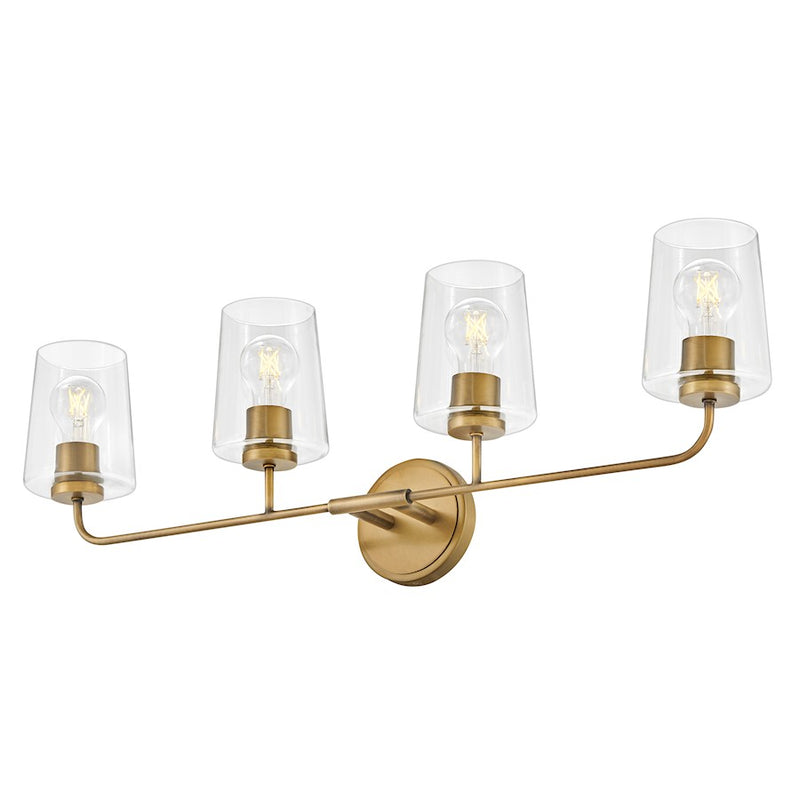 Lark Lighting Kline 4-Light Bath Vanity Light | Heritage Brass Finish | Transitional Vanity Light | Damp Rated Hardwired Installation | 853454HB-CL