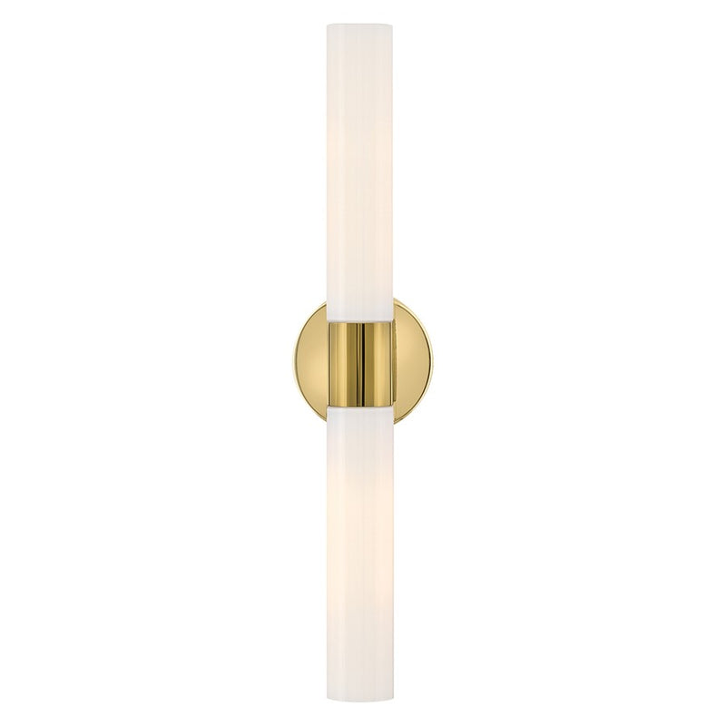 Lark Shea 24in 2-Light Vanity Light | Modern Bright Brass Steel and Cased Opal Glass | Bathroom Vanity | 4 x 5 x 24 in | Model 85402BBR-CO