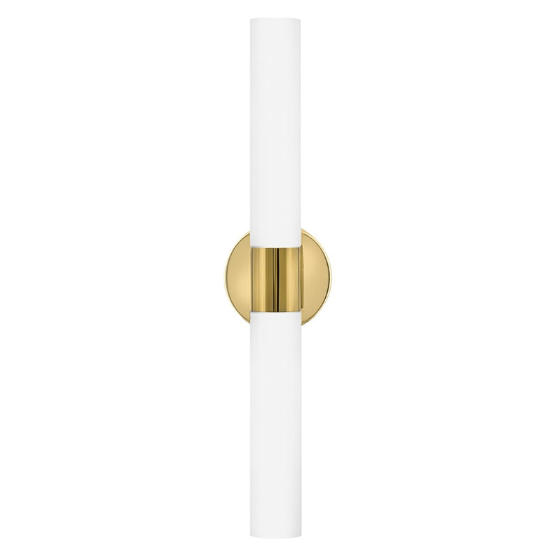 Lark Shea 24in 2-Light Vanity Light | Modern Bright Brass Steel and Cased Opal Glass | Bathroom Vanity | 4 x 5 x 24 in | Model 85402BBR-CO
