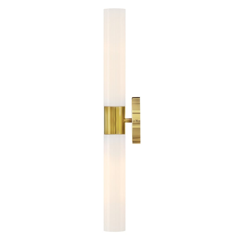 Lark Shea 24in 2-Light Vanity Light | Modern Bright Brass Steel and Cased Opal Glass | Bathroom Vanity | 4 x 5 x 24 in | Model 85402BBR-CO