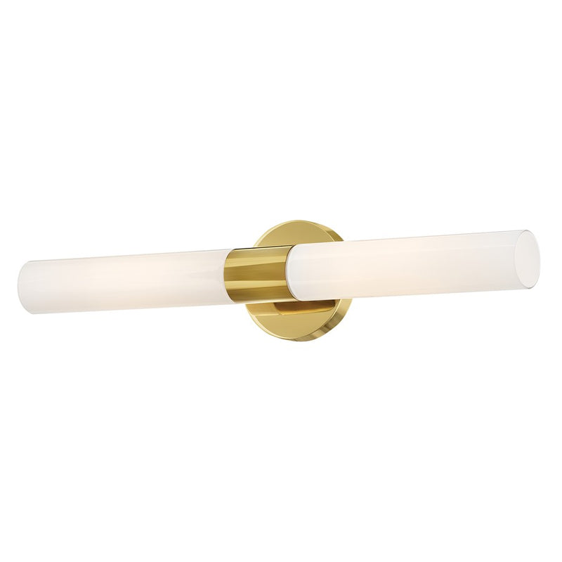 Lark Shea 24in 2-Light Vanity Light | Modern Bright Brass Steel and Cased Opal Glass | Bathroom Vanity | 4 x 5 x 24 in | Model 85402BBR-CO