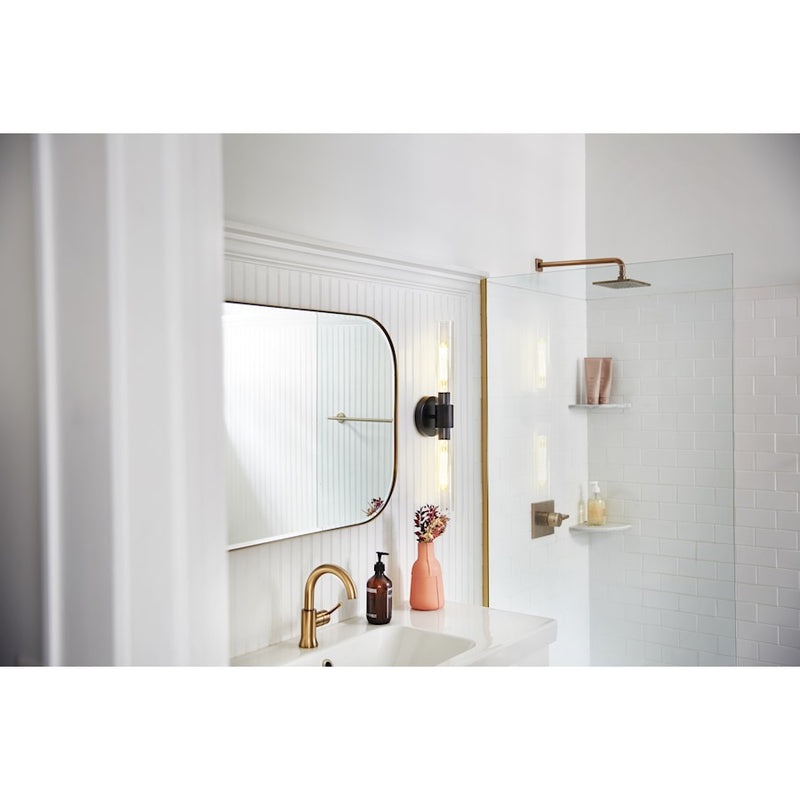 Lark Shea 24in 2-Light Bath Vanity | Transitional Lacquered Brass Steel and Clear Glass | Bathroom & Powder Room Vanity Light | 3.75 x 24 | Model 85402LCB