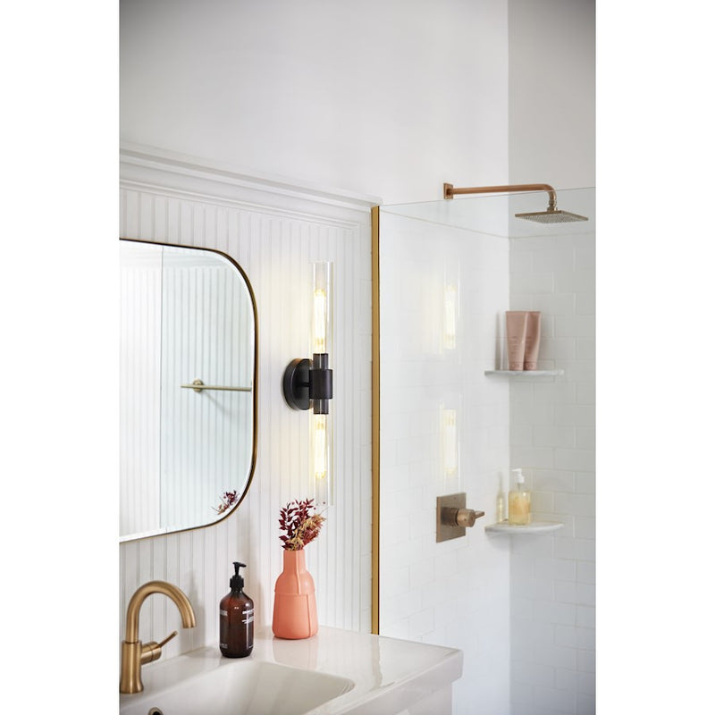 Lark Shea 24in 2-Light Bath Vanity | Transitional Lacquered Brass Steel and Clear Glass | Bathroom & Powder Room Vanity Light | 3.75 x 24 | Model 85402LCB