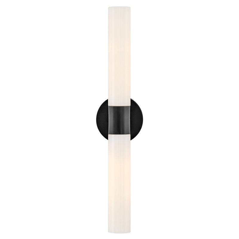 Lark Shea 24in 2-Light Vanity Light | Modern Black Steel and Cased Opal Glass | Bathroom Vanity | 4 x 5 x 24 in | Model 85402BK-CO