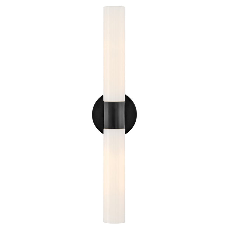 Lark Shea 24in 2-Light Vanity Light | Modern Black Steel and Cased Opal Glass | Bathroom Vanity | 4 x 5 x 24 in | Model 85402BK-CO