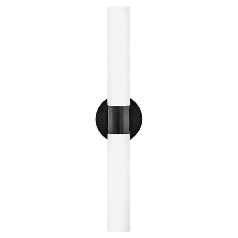 Lark Shea 24in 2-Light Vanity Light | Modern Black Steel and Cased Opal Glass | Bathroom Vanity | 4 x 5 x 24 in | Model 85402BK-CO