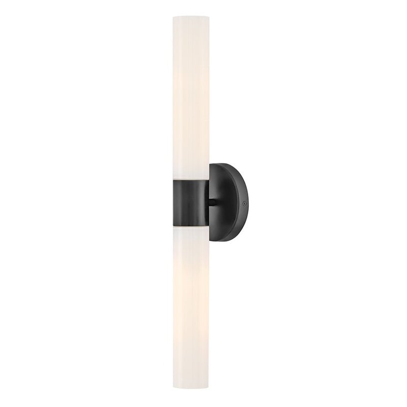 Lark Shea 24in 2-Light Vanity Light | Modern Black Steel and Cased Opal Glass | Bathroom Vanity | 4 x 5 x 24 in | Model 85402BK-CO