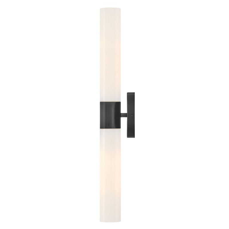 Lark Shea 24in 2-Light Vanity Light | Modern Black Steel and Cased Opal Glass | Bathroom Vanity | 4 x 5 x 24 in | Model 85402BK-CO