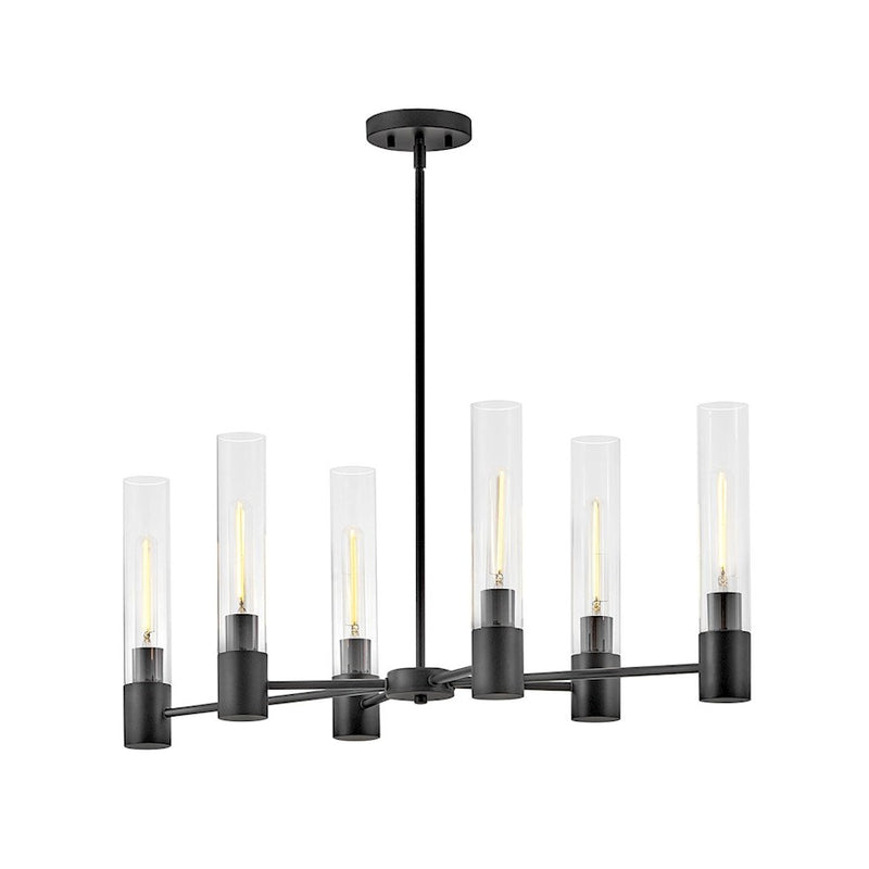 Lark Shea 6 Light Small Linear Chandelier, Black/Clear