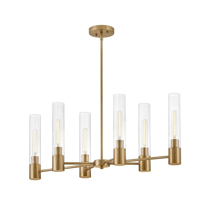 Lark Shea 6 Light Small Linear Chandelier, Lacquered Brass/Clear