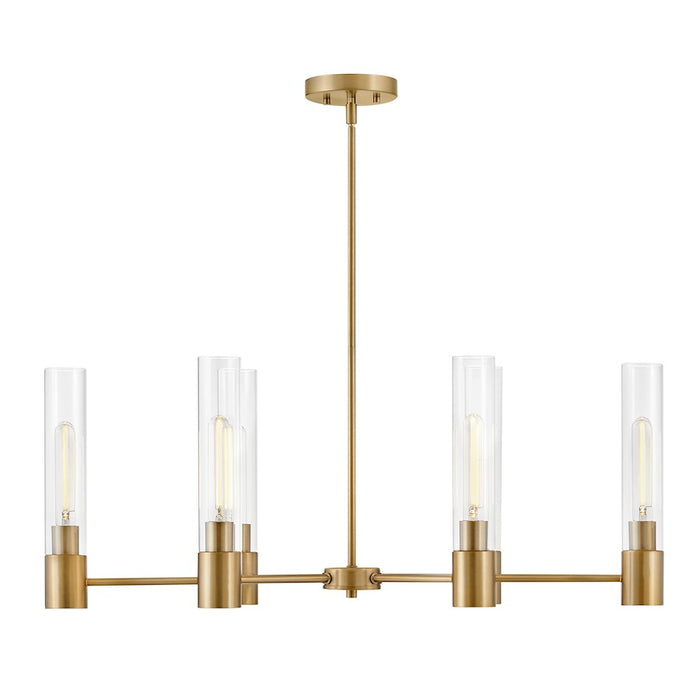 Lark Shea 6 Light Small Linear Chandelier, Lacquered Brass/Clear