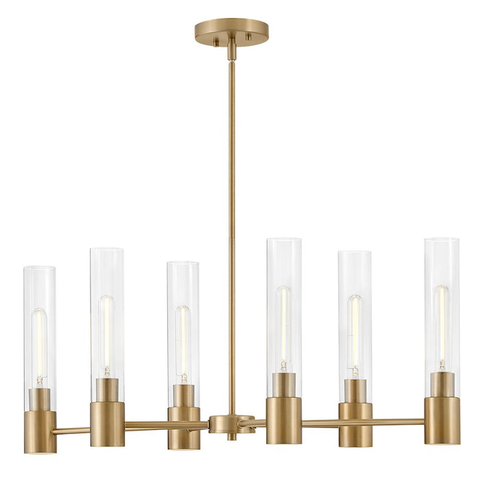 Lark Shea 6 Light Small Linear Chandelier, Lacquered Brass/Clear