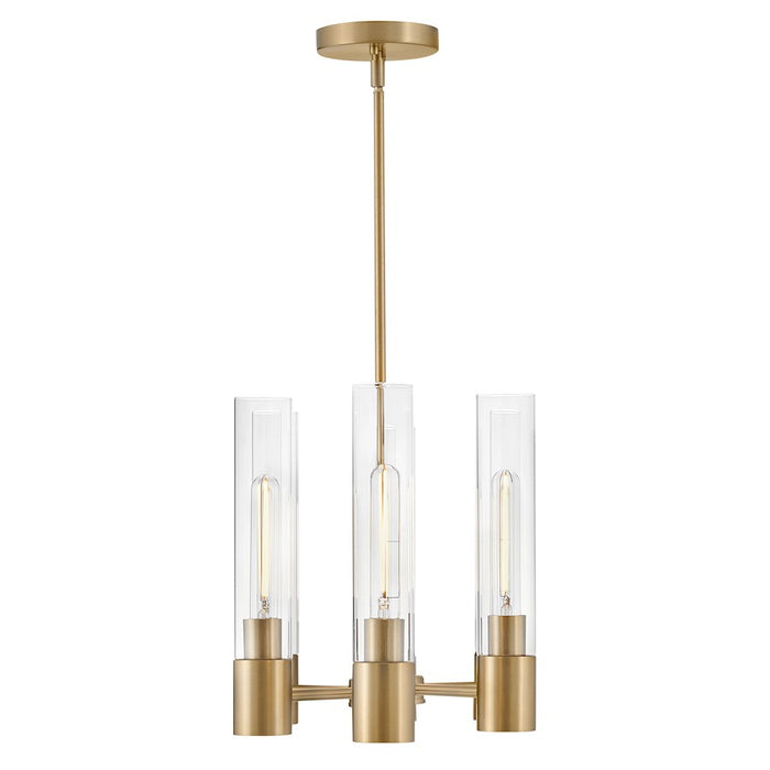 Lark Shea 6 Light Small Linear Chandelier, Lacquered Brass/Clear